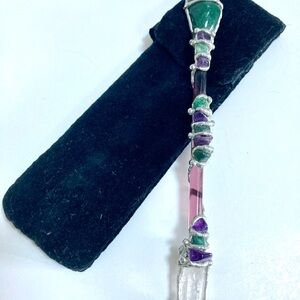 Handcrafted Green Crystal Amethyst Wand 6” Sedona Artisan w Velvet Pouch